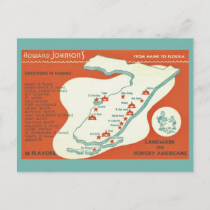 Florida Howard Johnsons Map Postcard