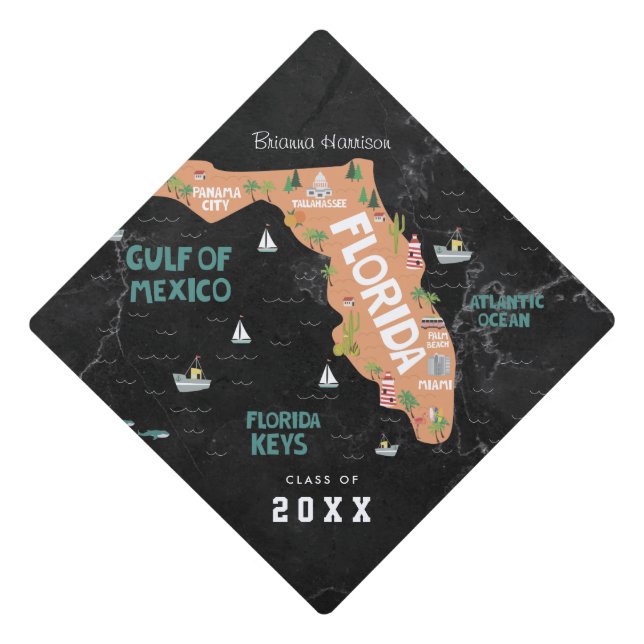 Florida Illustrated Map Custom Graduation Cap Topper (Front)