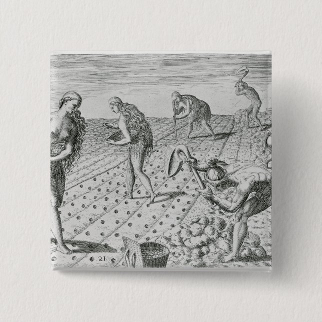 Florida Indians planting maize 2 Inch Square Button (Front)
