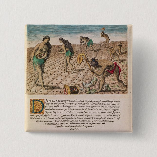 Florida Indians planting maize 2 Inch Square Button (Front)