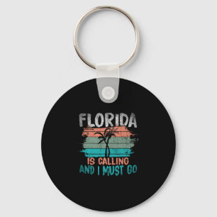 Florida Is Calling And I Must Go Retro Palm Trees  Keychain