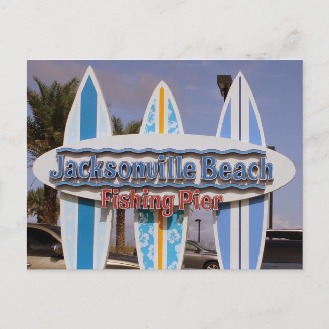 Florida: Jacksonville Beach & Fishing Pier sign Postcard (Front)