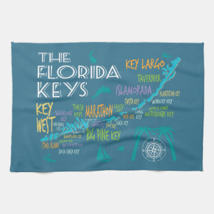 Florida Keys fun map of the islands Kitchen Towel