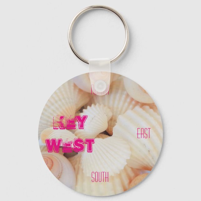 Florida Keys Key West Compass Sea Shells Beach Keychain (Front)