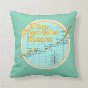 Florida Keys Map illustration Throw Pillow