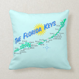 Florida Keys Map retro illustration Throw Pillow