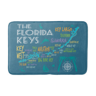 Florida Keys map with colourful names Bath Mat