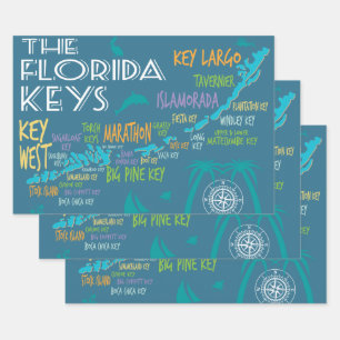 Florida Keys Map with Island Names Wrapping Paper Sheet