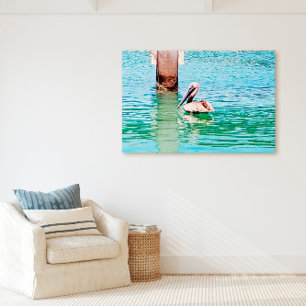 Florida Keys Pelican Ocean Dock Scene Canvas Print