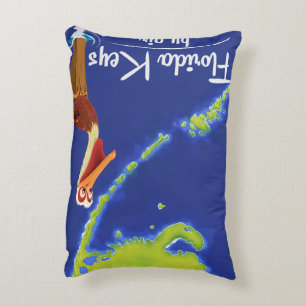 Florida Keys Pelican Vintage travel poster Accent Pillow