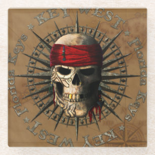 Florida Keys Pirate Skull Glass Coaster