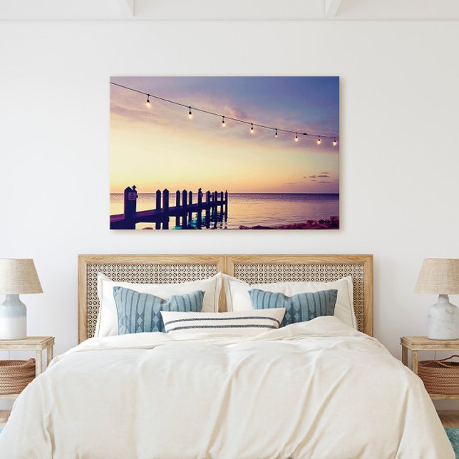 Florida Keys Sunset Dock String Lights Scene Canvas Print (Creator Uploaded)
