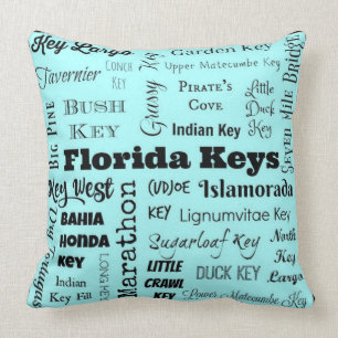 Florida Keys throw pillow in light aqua/black