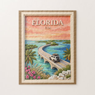 Florida Keys USA Travel Vintage Tropical Road Trip Jigsaw Puzzle