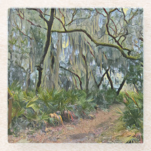 Florida Lace Spanish Moss Impressionist Art Glass Coaster