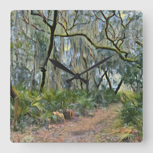 Florida Lace Spanish Moss Impressionist Art Square Wall Clock