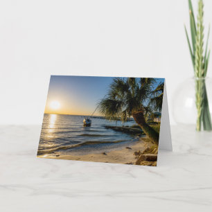 Florida Leaning Palm Tree Sunset Greeting Card