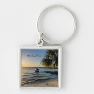 Florida Leaning Palm Tree Sunset Keychain