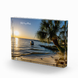 Florida Leaning Palm Tree Sunset Photo Block