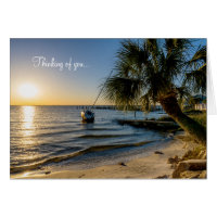 Florida Leaning Palm Tree Sunset Thinking You Card