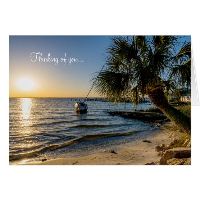 Florida Leaning Palm Tree Sunset Thinking You Card (Front Horizontal)