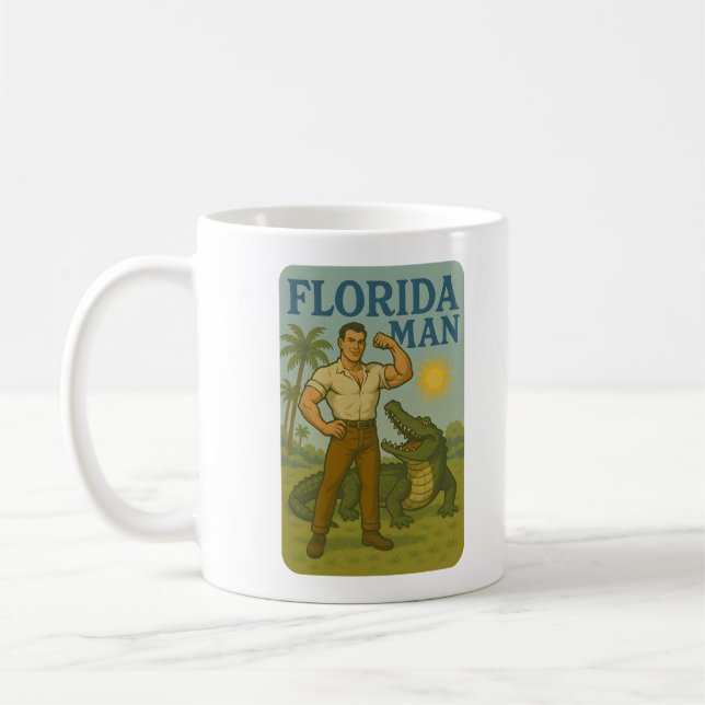 Florida Man Alligator Friend Funny Retro Coastal Coffee Mug (Left)