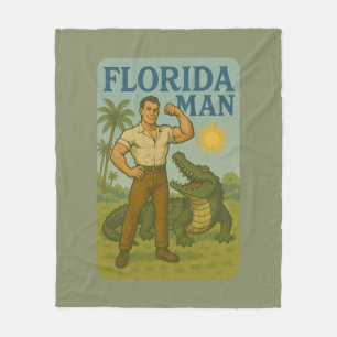 Florida Man Alligator Friend - Funny Retro Coastal Fleece Blanket