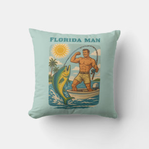 Florida Man -Coastal Fishing Boat- Retro Fisherman Throw Pillow