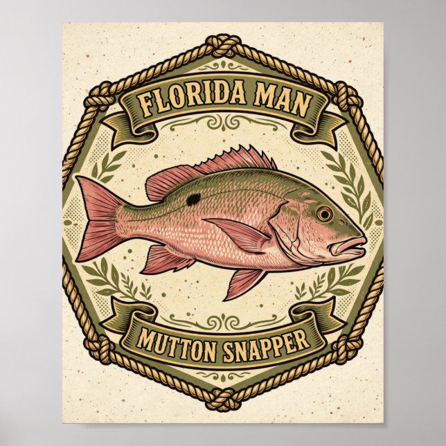 Florida Man Mutton Snapper Badge Fish Poster (Front)
