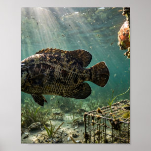 Florida Man Tripletail Crab Trap Buoy Fish Poster