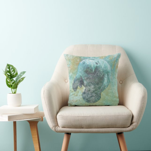 Florida Manatee Art Throw Pillow (Chair)