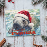 Florida Manatee Watercolor Christmas Postcard<br><div class="desc">This design may be personalized in the area provided by changing the photo and/or text. Or it can be customized by clicking Personalize this Template and then choosing the click to customize further option and delete or change the colour of the background, add text, change the text colour or style,...</div>