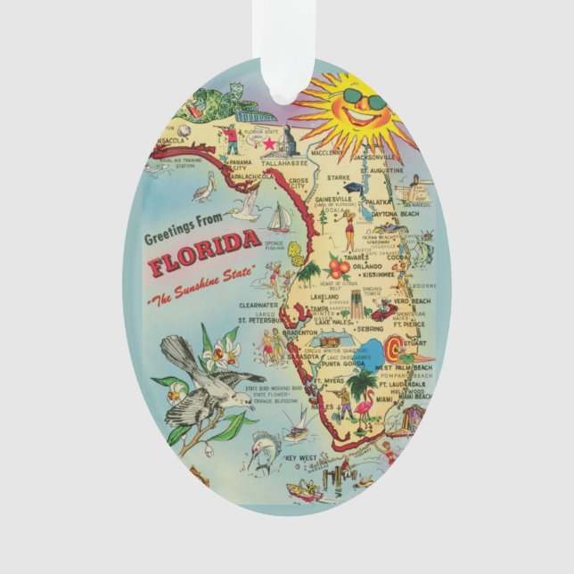 Florida Map Acrylic Ornament, Oval Ornament (Front)
