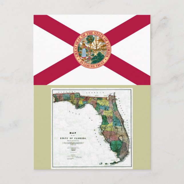 Florida Map and State Flag Postcard (Front)