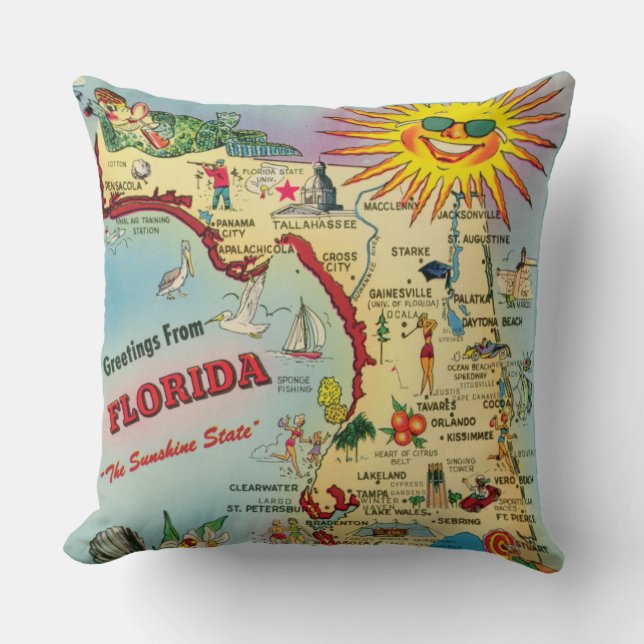 Florida Map Custom Throw  Pillow (Front)