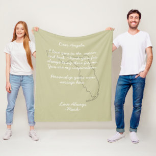 Florida map handwritten love letter or message fleece blanket