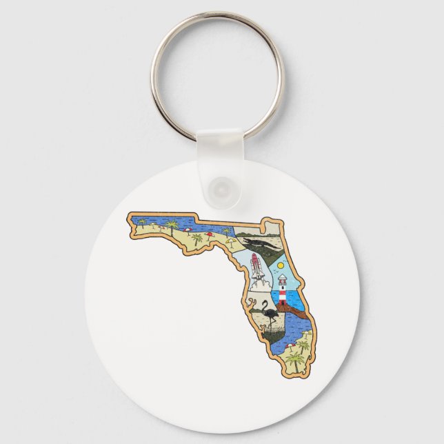 Florida Map Jacksonville Miami Tampa Key West Keychain (Front)