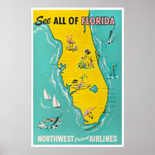 Florida Map Poster Travel Art Retro Floridian