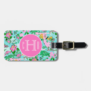 Florida Map Preppy Palm Beach Pattern Monogrammed Luggage Tag