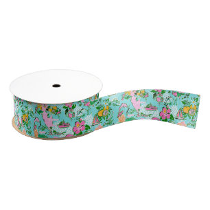 Florida Map Preppy Palm Beach Pattern Print Grosgrain Ribbon