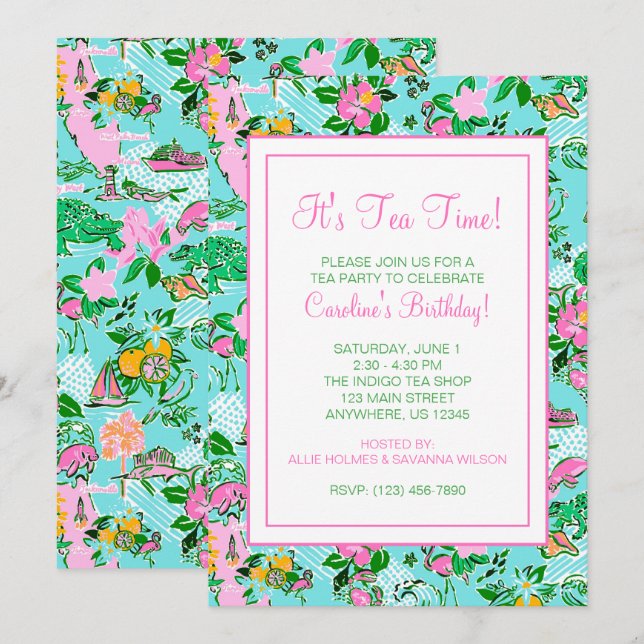 Florida Map Preppy Palm Beach Pattern Print Invitation (Front/Back)