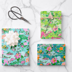 Florida Map Preppy Palm Beach Pattern Print Wrapping Paper Sheet