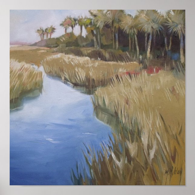 Florida marshland wilderness grasses and palm tree poster (Front)
