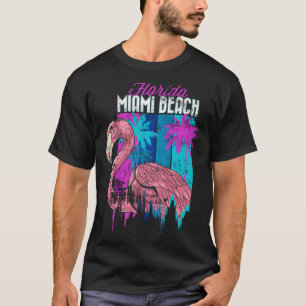 Florida Miami Beach Retro Flamingo Palm Trees Vapo T-Shirt