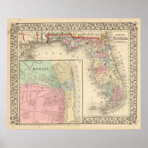Florida, Mobile Map by Mitchell Poster