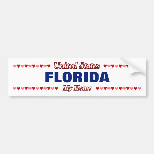 FLORIDA - My Home - United States; Hearts Bumper Sticker (Front)