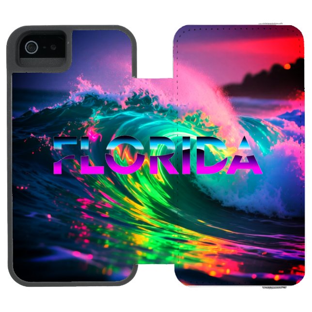 Florida – Neon Wave Vibes Incipio iPhone Wallet Case (Folio Open)
