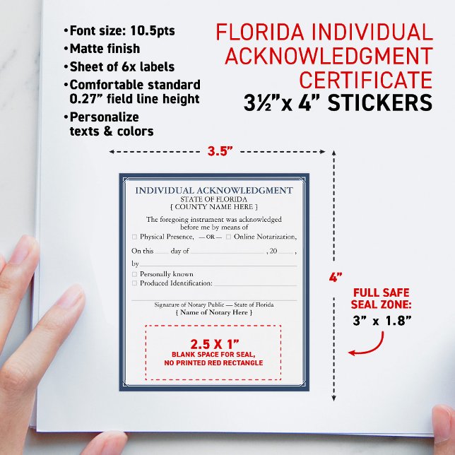 FLORIDA Notary Acknowledgment Certificate 3.5x4" Wine Label (Elegant (FL) Florida-compliant notary 6x Stickers for Notary individual Acknowledgment certificates)