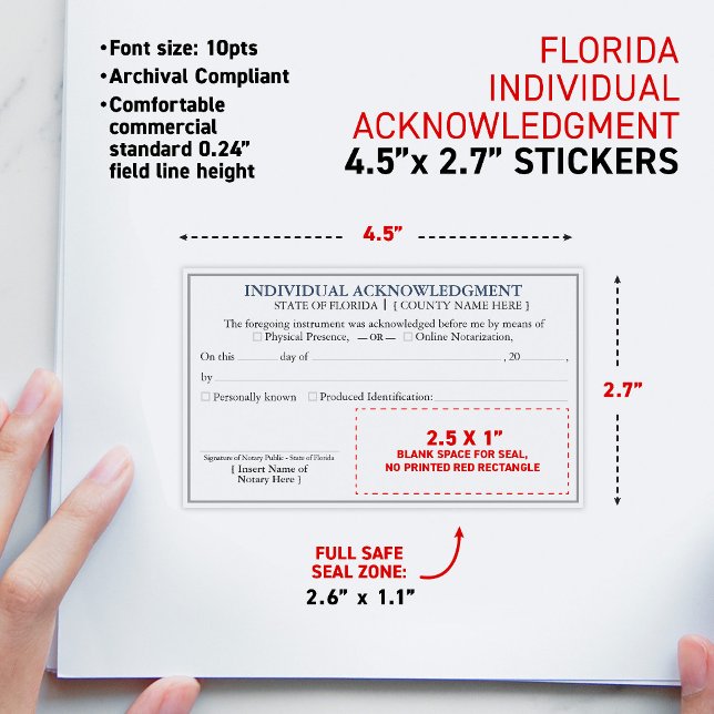 FLORIDA Notary Acknowledgment Certificate 4.5x2.7" Sticker (FLORIDA Notary Acknowledgment Certificate 4.5x2.7" Rectangular Sticker, matte finish)