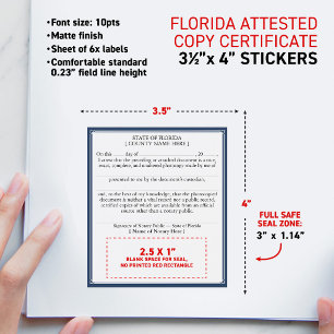 FLORIDA Notary Attested Certified Copy 3.5x4" Wine Label